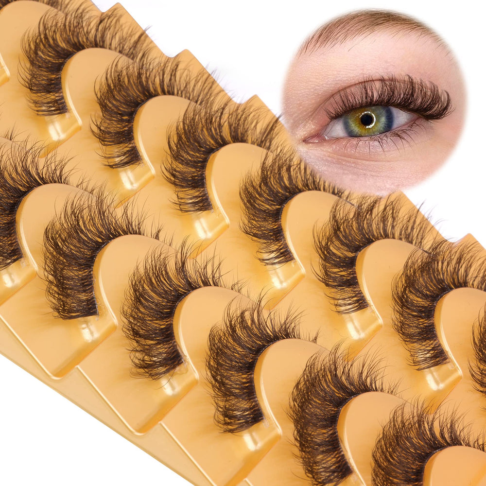 Mavphnee brown cat-eye lashes add natural volume and definition.