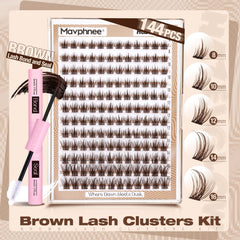 Brown lash bond blends invisibly with clusters for a matte, long-lasting hold.