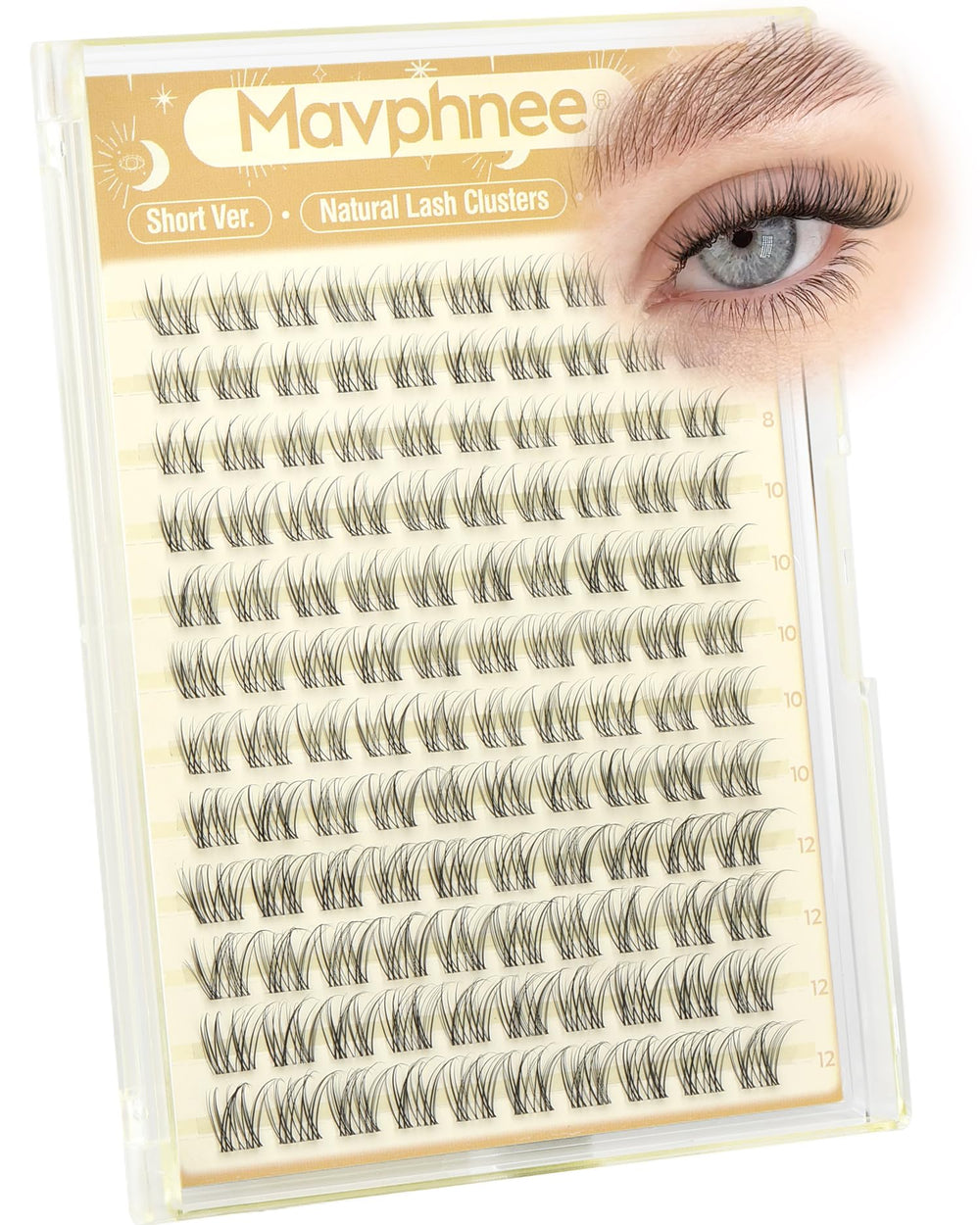 Mavphnee Venus lash clusters with a clear band for a seamless, natural look.