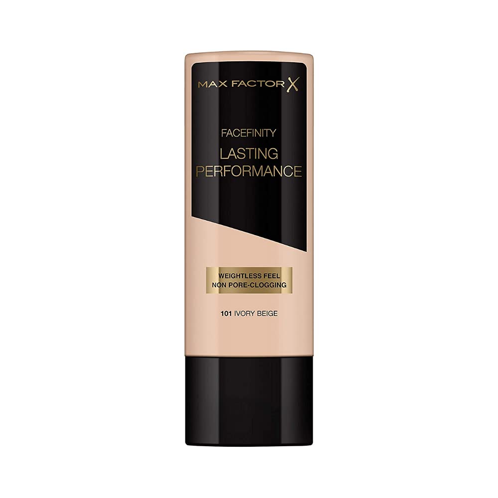Max Factor Lasting Performance Foundation 101 Ivory Beige for all-day breathable coverage.