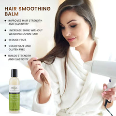 Tube application of MGA Vegan Hair Smoothing Balm for easy daily use