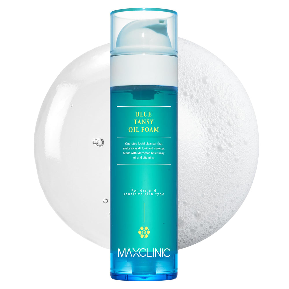 MAXCLINIC Blue Tansy Oil to Foam bottle for all skin types, calming cleanse.