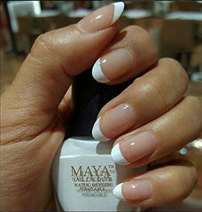 MAYA nail polish bottle with French manicure set ready for elegant nails.
