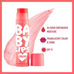 Maybelline Cherry Kiss swatch on lips shows a glossy color.