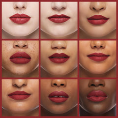 Maybelline red rich ruby shade swatch emphasizing bold, long-lasting pigment