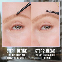 Auburn shade swatch on brows for natural definition.
