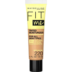 Maybelline Fit Me tinted moisturizer bottle front showing natural finish and breathable feel.