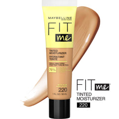 Maybelline Fit Me tinted moisturizer shade 220 swatch blends evenly for natural look.