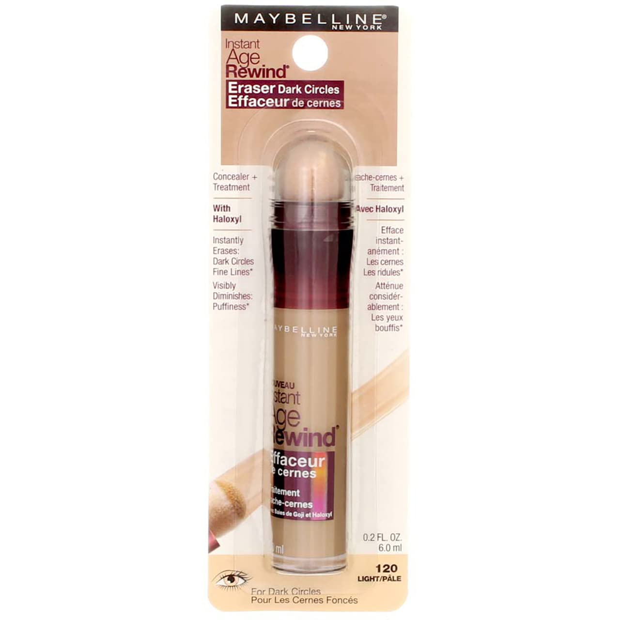Maybelline Instant Age Rewind bottle showing brightening under-eye coverage.