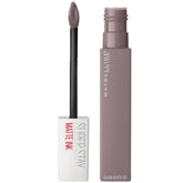 Maybelline Super Stay Matte Ink Huntress swatch shows muted grey color with rich payoff
