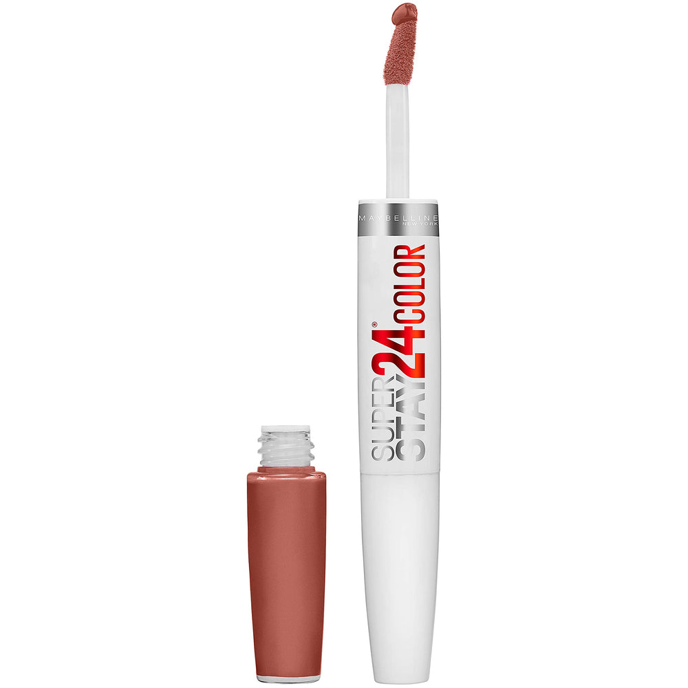 Maybelline SuperStay 24 Endless Espresso liquid lipstick applies smoothly for long-lasting brown color.