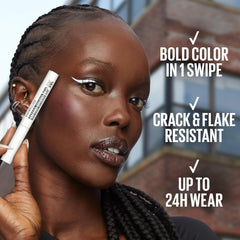 Swatch on skin reveals saturated Burgundy Boost for bold definition.