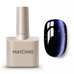 MAYCHAO Astral Cat Eye bottle displays deep blue glitter with magnetic shift.