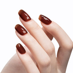 MAYCHAO jelly gel nail polish in translucent hot cocoa shows natural finish