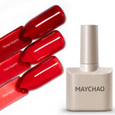 Maychao jelly red gel polish bottle close-up showing translucent color