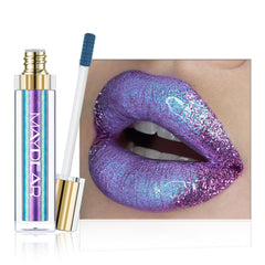 Maydear Chameleon Lipstick bottle closeup reveals premium metallic sheen for bold daily glam.