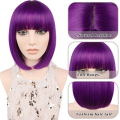 MAYSA purple bob wig bangs and straight cut ready for styling