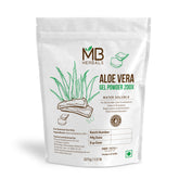 MB Herbals Aloe Vera Gel Powder 200X packaging with scoop for skin hydration formulations.
