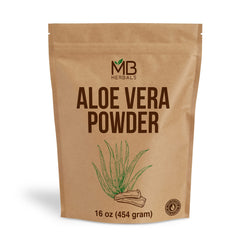 MB Herbals Aloe Vera Powder packaging in a 1 lb jar for skincare prep.
