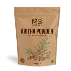 MB Herbals Aritha powder bottle for natural hair cleansing