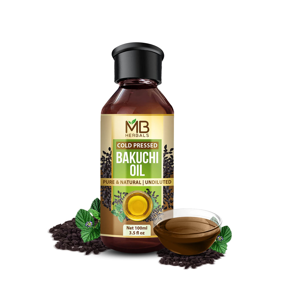 MB Herbals Bakuchi Oil bottle close-up for external skincare use