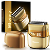 Mbzoey electric foil shaver front view with light gold finish for grooming