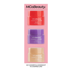 MCoBeauty Lip care trio in bag for on-the-go moisture and quick touch-ups