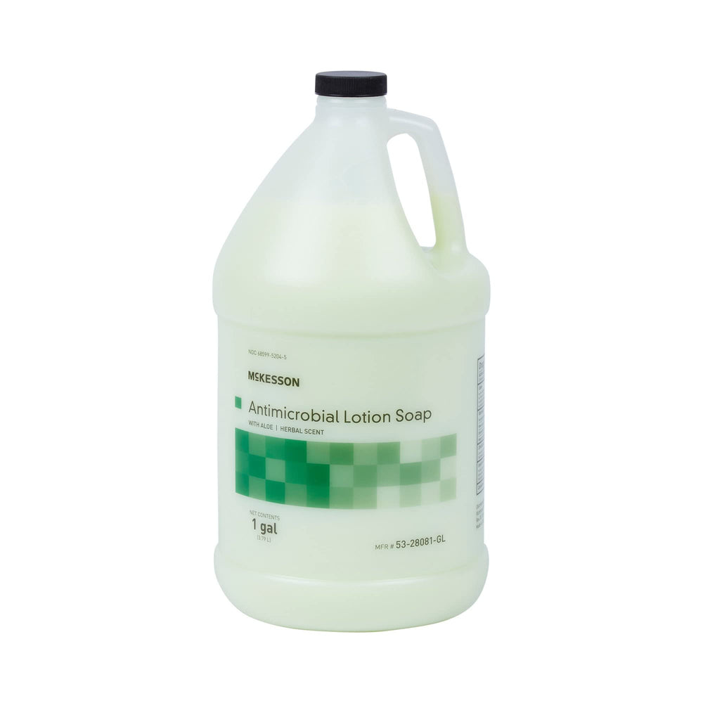 McKesson antimicrobial hand soap with aloe bottle front shows cleansing and moisture