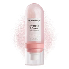 MCoBeauty Hydrate & Glow facial mist applies dewy radiance for makeup days.