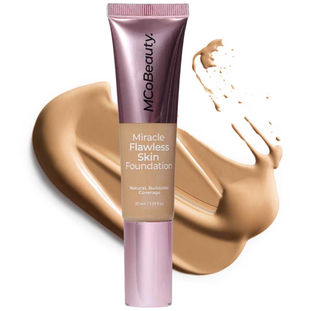 MCoBeauty Miracle Flawless Foundation Honey bottle glowing with dewy hydration.