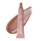 MCoBeauty Peptide Lip Treatment Vanilla Brulee shows a glassy gloss on hydrated lips