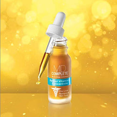MD Complete Retinol Vitamin C Concentrate bottle front with dual-action glow