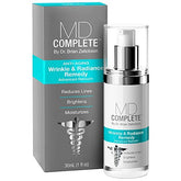 MD Complete Wrinkle & Radiance Remedy Plus bottle with serum pour supports radiant skin.