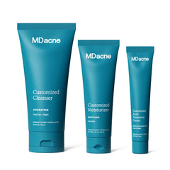 MDacne 3-step kit packaging shows complete acne care for teens and adults