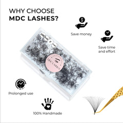 MDC LASHES 500 Promades fans base view demonstrates short base for neat lash placement.