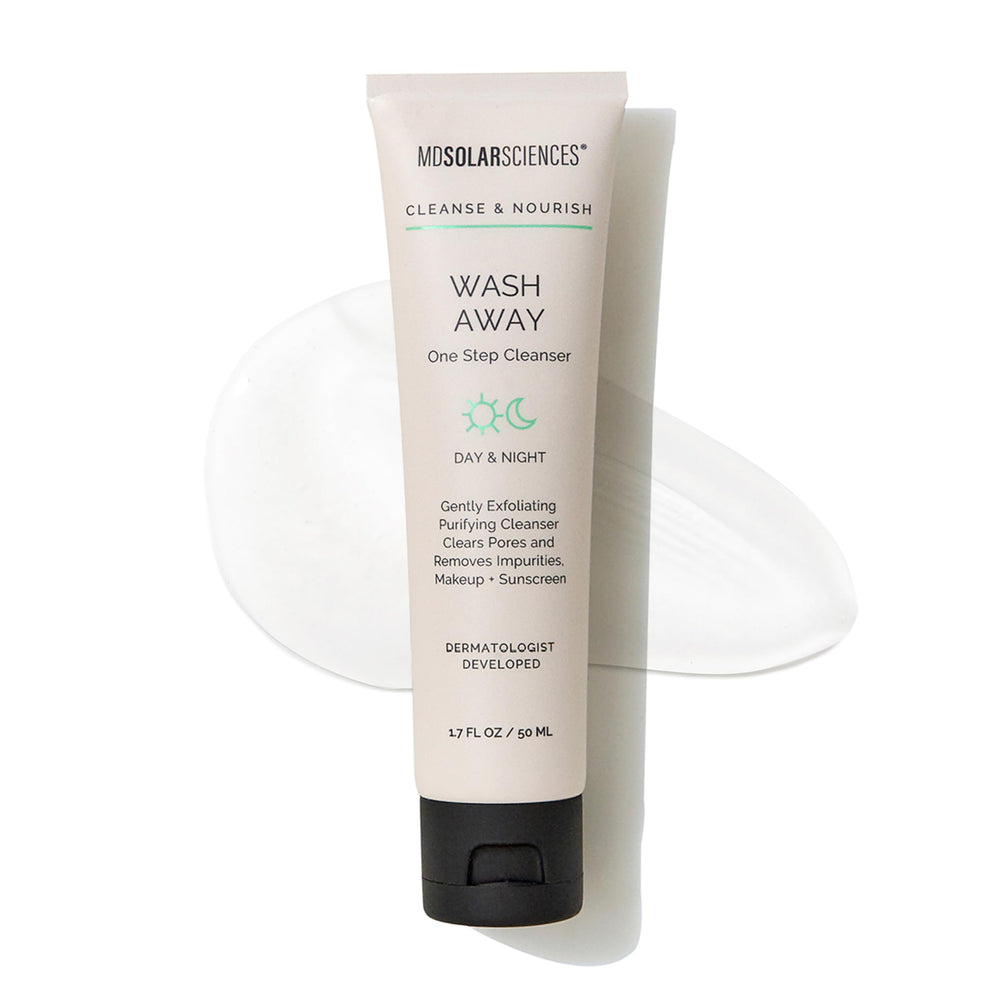 MDSolarSciences Wash Away Cleanser bottle-front, gentle cleansing for sensitive skin.