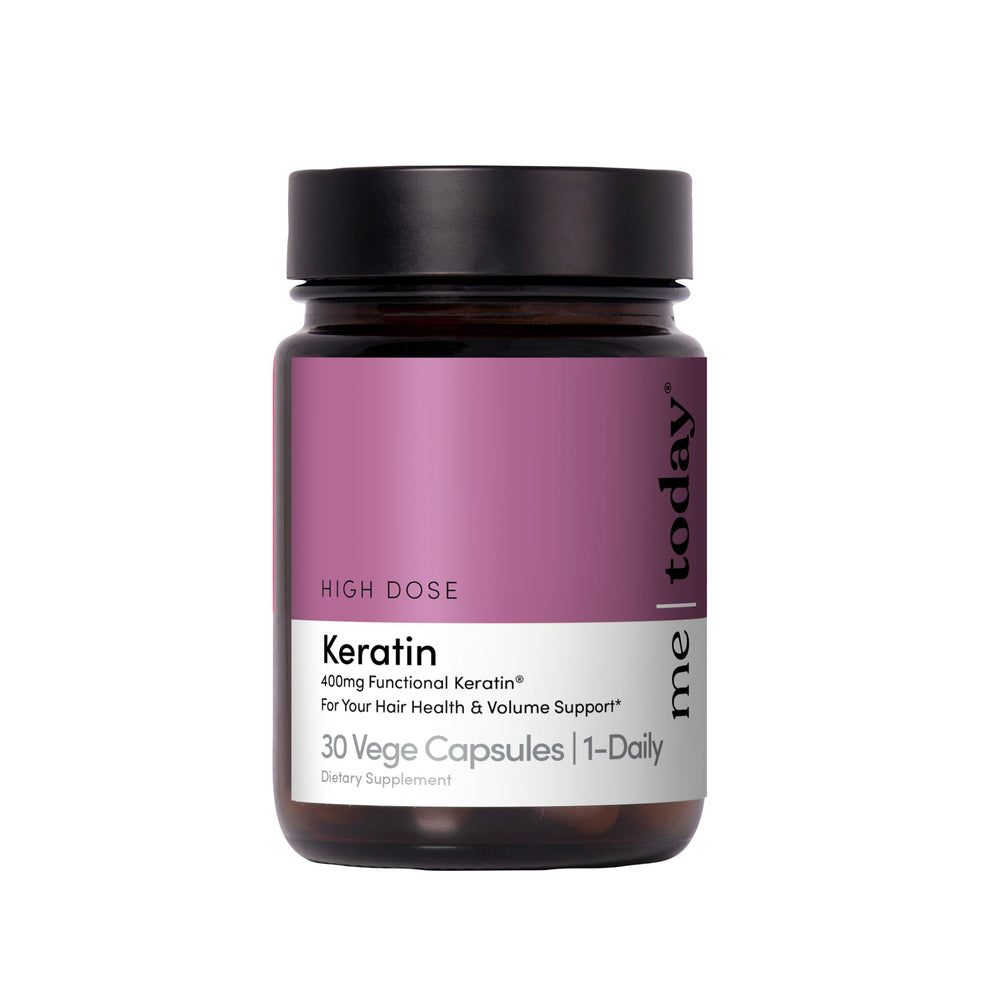 Me Today KeraGEN-IV bottle and capsules for hair strength support