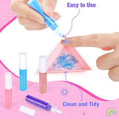 Four glitter powders add sparkle for vibrant, kid-friendly nail designs.