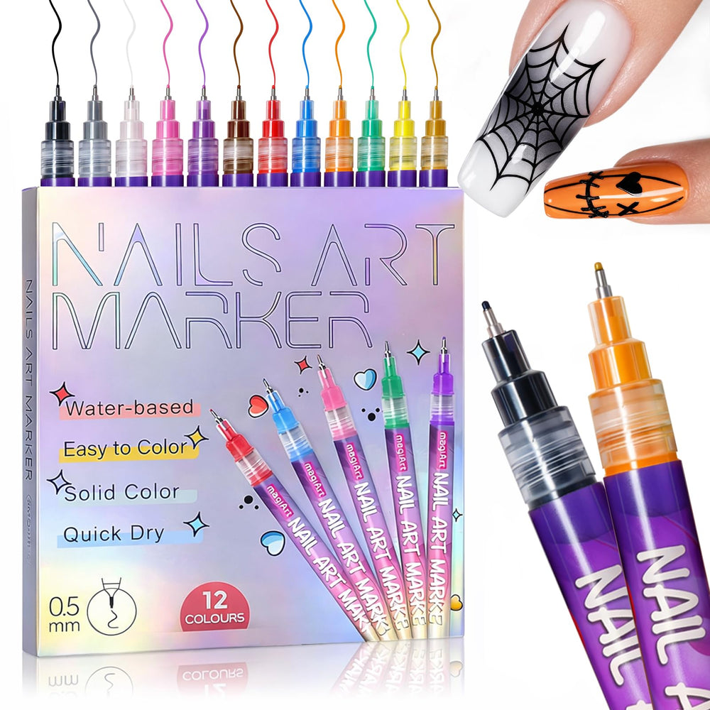 Mearens 12 color nail art pens with ultra fine 0.5mm tip for precise lines