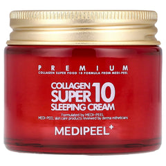 MEDI-PEEL Collagen 10 Sleeping Cream jar close-up showing rich hydration for nighttime care.