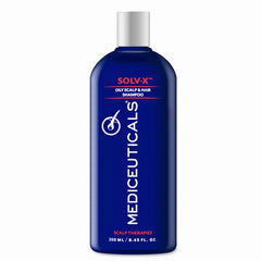Mediceuticals Solv-X Shampoo bottle, sleek design, helps manage oily scalp and shine.