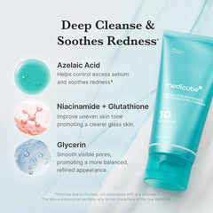 Medicube creamy foam image demonstrates cleansing action for smoother skin.