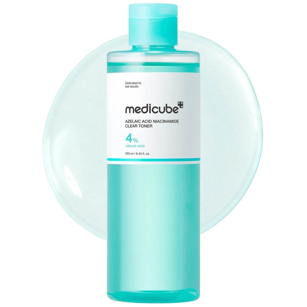 Medicube Azelaic Acid Niacinamide Toner bottle shows calming daily clarification benefits.