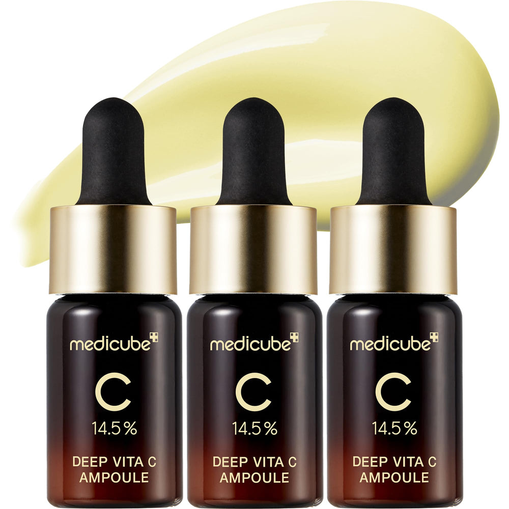 Medicube Deep Vita C Serum 2.0 bottle pour shows precise application and brightening potential.