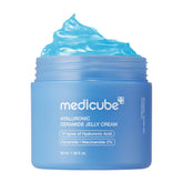 Medicube Jelly Cream bottle close-up, signaling daily hydration for all skin types.