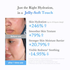 Medicube Jelly Cream hyaluronic acid illustration emphasizing long-lasting moisture delivery.