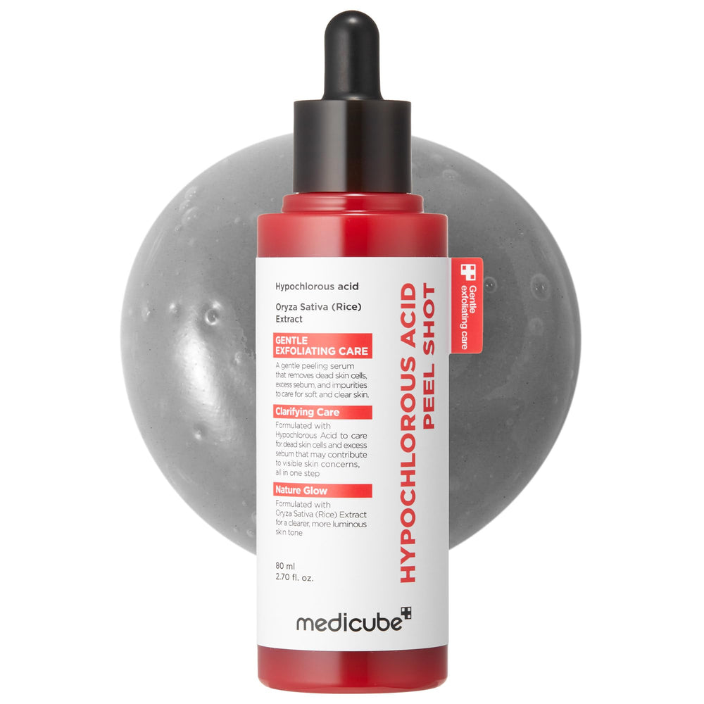 Medicube Peel Shot bottle pour demonstrates controlled, gentle exfoliation.