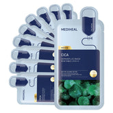 Mediheal Dermaplus Cica Mask packaging highlights vegan fabric and calming care.