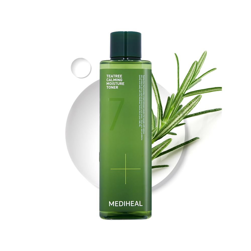 Mediheal Tea Tree Calming Toner bottle close-up showing soothing hydration for sensitive skin