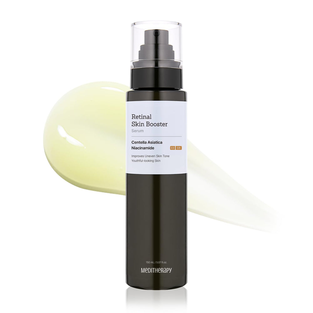 MEDITHERAPY Retinal Serum bottle close-up showing gentle yellow hue for beginners.